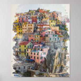 Cinque Terre Watercolor Art Poster