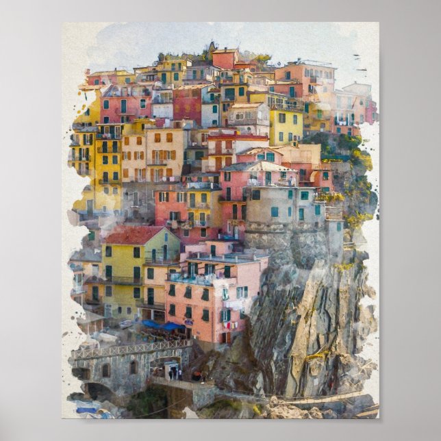 Cinque Terre Watercolor Art Poster (Front)