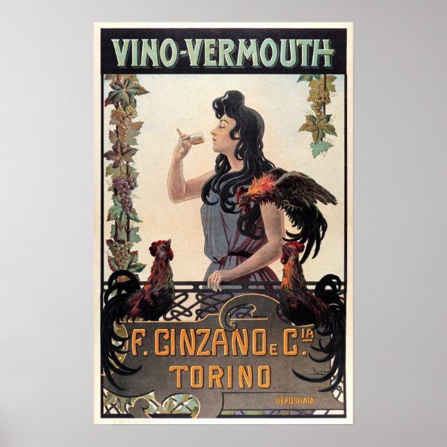 Cinzano VINO VERMOUTH Italian Wine Herbal Liqueur Poster (Front)