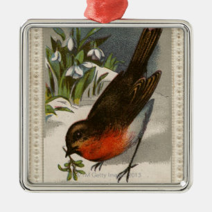 Circa 1871: A robin, with mistletoe in its beak Metal Tree Decoration