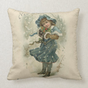 Circa 1871: A young girl in the snow Cushion