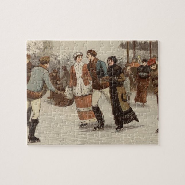 Circa 1899: Ice-skaters enjoying Christmas Jigsaw Puzzle (Horizontal)