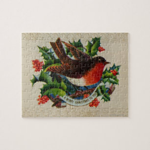 Circa 1900: A traditional Christmas robin Jigsaw Puzzle