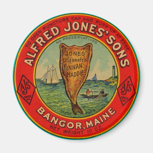 circa 1900 Alfred Jones Sons Finnan Haddie label Magnet (Front)
