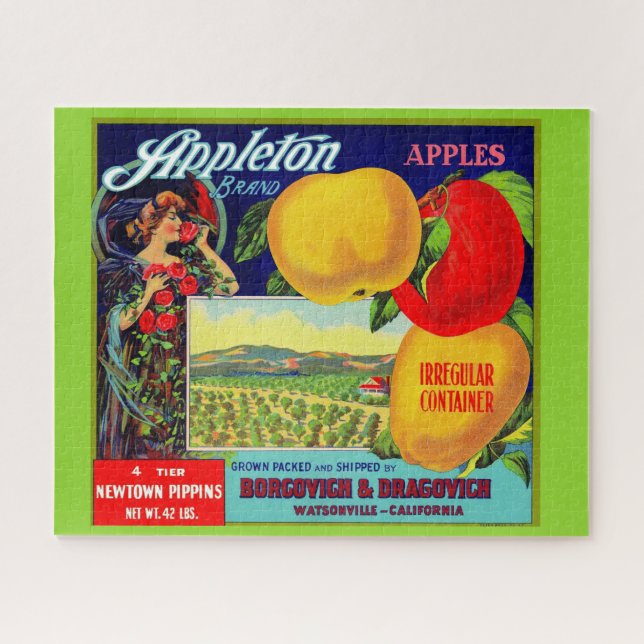 circa 1900 Appleton Apples crate label Jigsaw Puzzle (Horizontal)