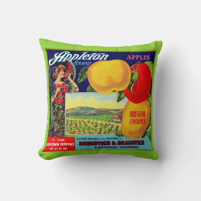 circa 1900 Appleton Apples crate label print Cushion (Front)