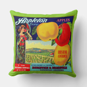 circa 1900 Appleton Apples crate label print Cushion