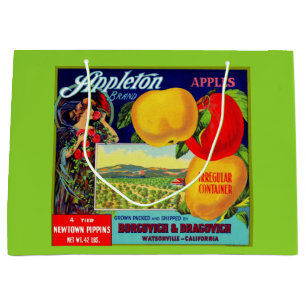 circa 1900 Appleton Apples crate label print Large Gift Bag