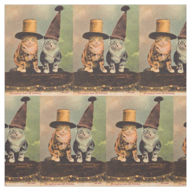 circa 1900 cats in hats RPPC Fabric (Swatch)