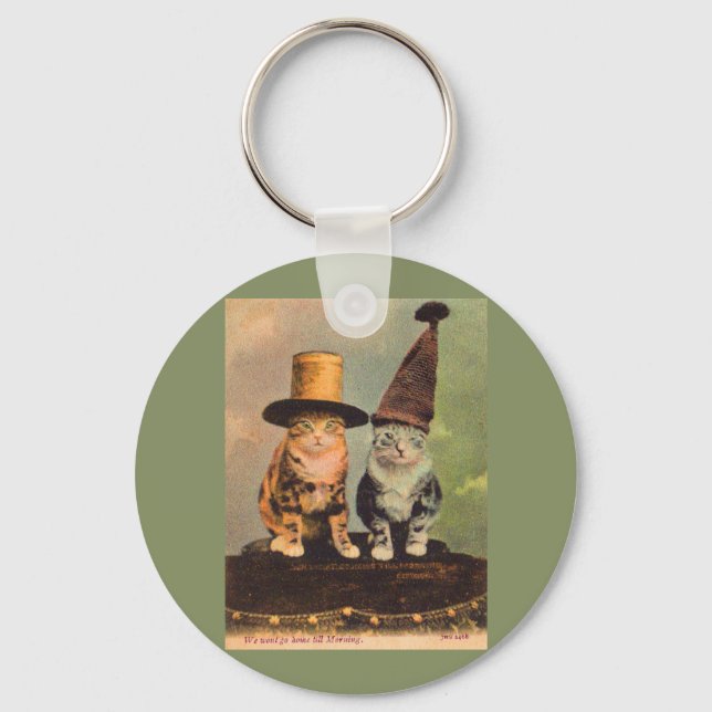 circa 1900 cats in hats RPPC Key Ring (Front)