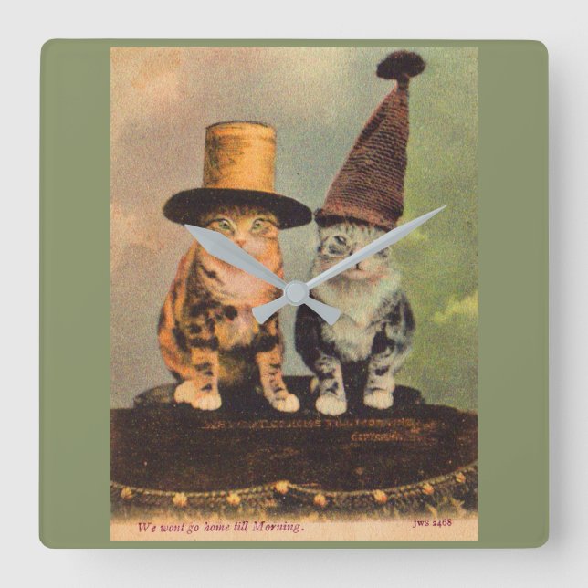 circa 1900 cats in hats RPPC Square Wall Clock (Front)