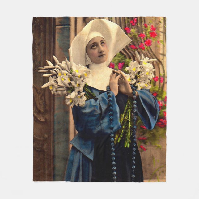 circa 1910 blue nun fleece blanket (Front)
