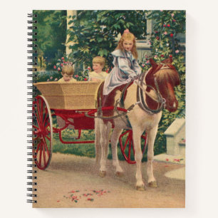 circa 1910 children and horse-drawn cart notebook