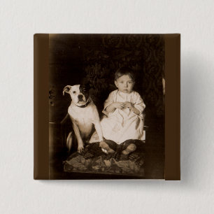 circa 1910 pitbull and baby RPPC 15 Cm Square Badge