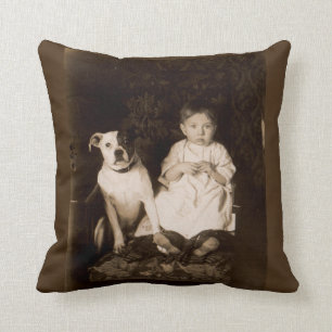 circa 1910 pitbull and baby RPPC Cushion