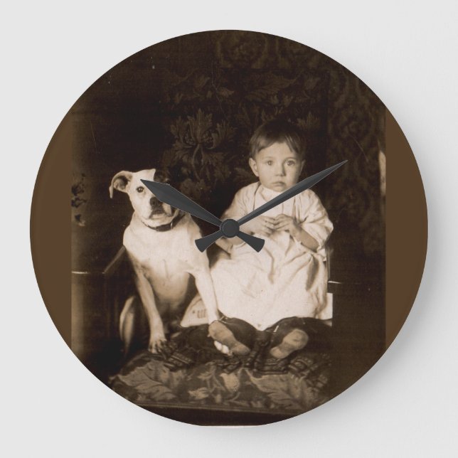 circa 1910 pitbull and baby RPPC Large Clock (Front)