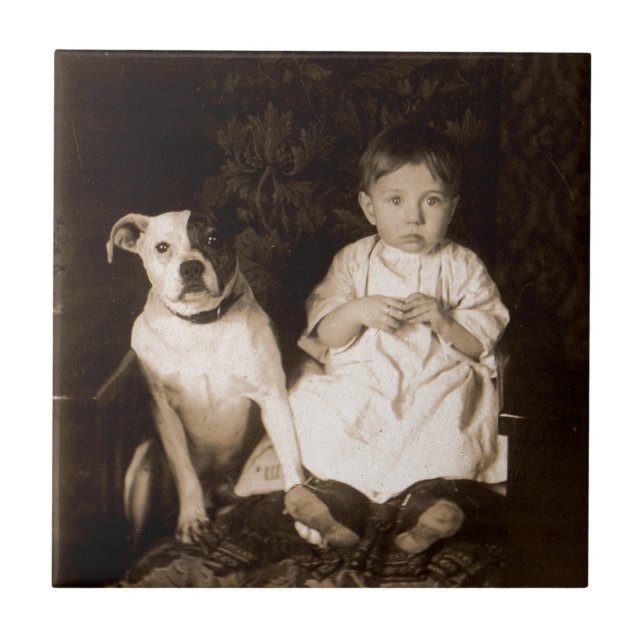 circa 1910 pitbull and baby tile (Front)