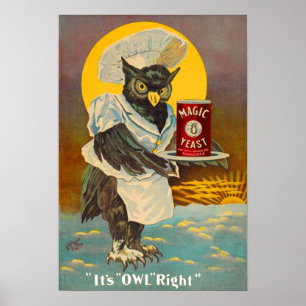 circa 1912 Magic Yeast owl ad print