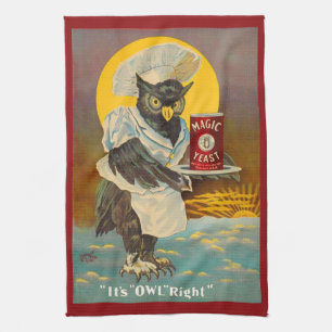 circa 1912 Magic Yeast owl ad print Tea Towel