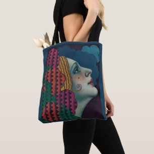 circa 1930 art deco woman print tote bag