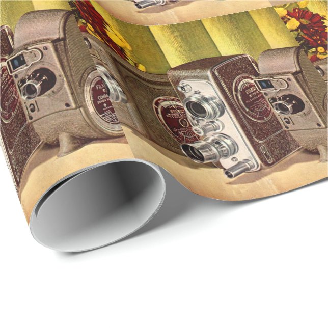 circa 1950 home movie cameras ad wrapping paper (Roll Corner)