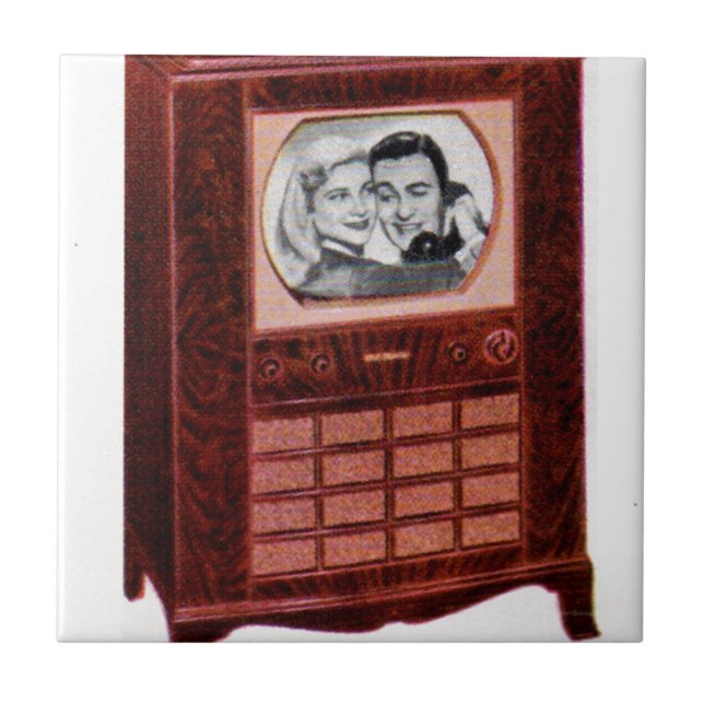 circa 1951 television set man and woman ceramic tile (Front)