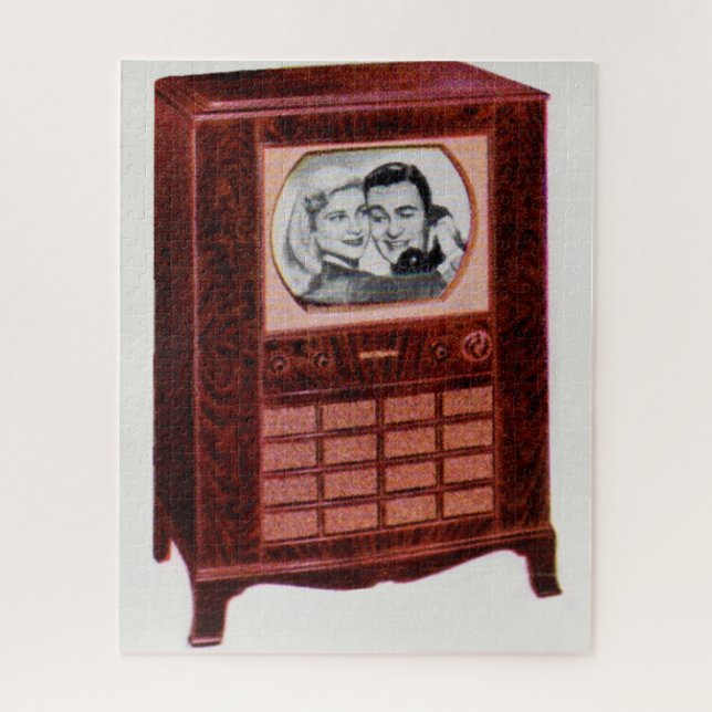 circa 1951 television set man and woman jigsaw puzzle (Vertical)