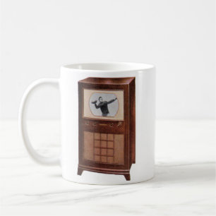 circa 1951 television set showing football coffee mug