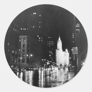 circa 1954: A view down Michigan Avenue Classic Round Sticker