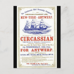 Circassian Clipper sailing ship 1866 Postcard