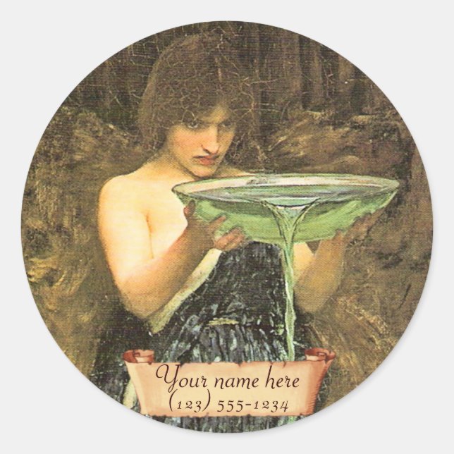 "Circe Invidiosa" Pre-Raphaelite Bookplate Classic Round Sticker (Front)