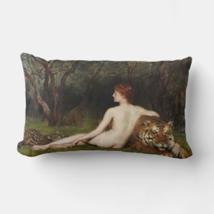 Circe (Woman, Tiger and Ocelot) (by John Collier) Lumbar Cushion