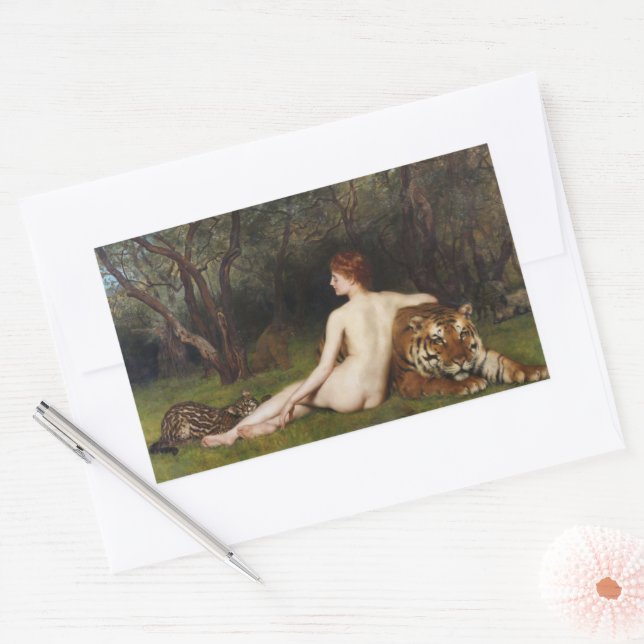 Circe (Woman With Wild Tiger) (by John Collier) Rectangular Sticker (Envelope)