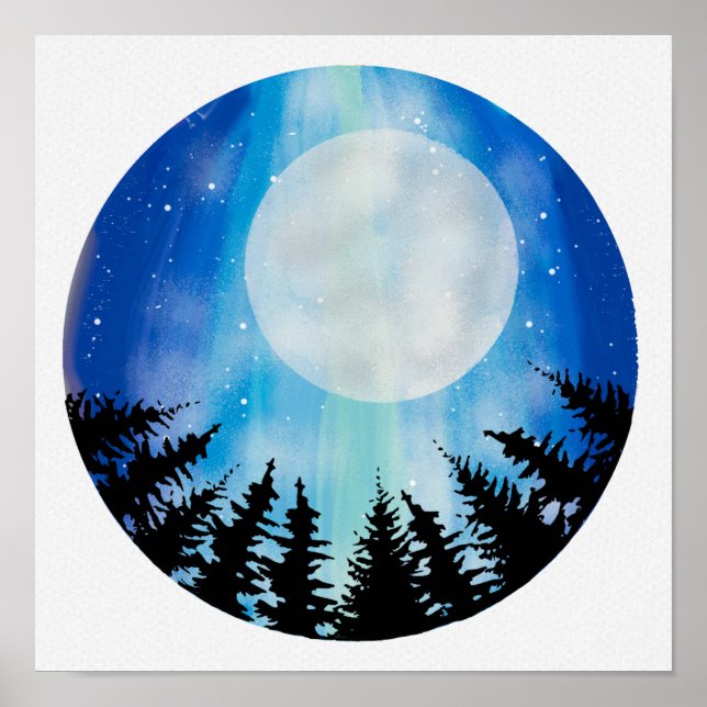 Circle abstract Night Sky  Wood Full Moon Stars Poster (Front)