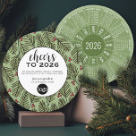 Circle Calendar Business Logo - Cheers Green Red Holiday Card<br><div class="desc">Cheers to the New Year - This unusual design can be used for a holiday business greeting card. Add your logo and branding to this festive design. The business name and detailed message can be changed. The background is a whimsical branch pattern with Christmas leaves and berries. BACK DESIGN: The...</div>