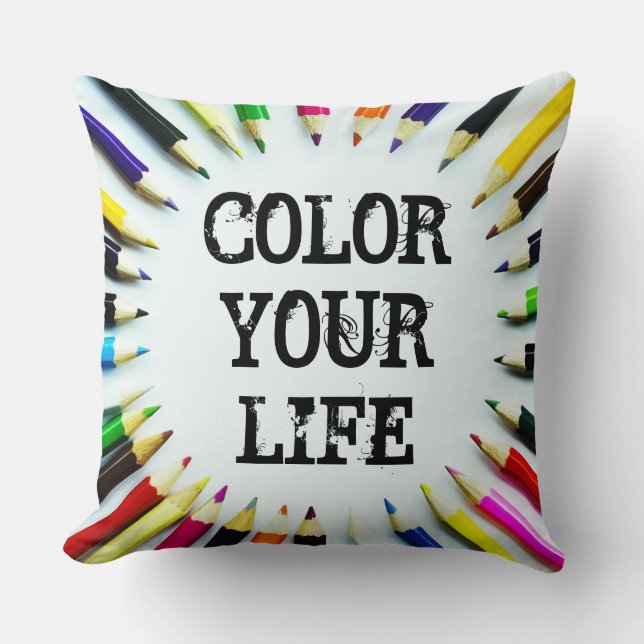 Circle colourful pencils / crayons + your ideas cushion (Front)