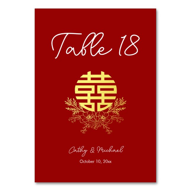 Circle double happiness flower chinese wedding table number (Front)