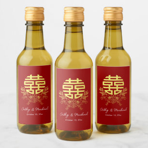 Circle double happiness flower chinese wedding wine label
