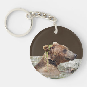 Circle (double-sided) Keychain w/ grizzly & cub
