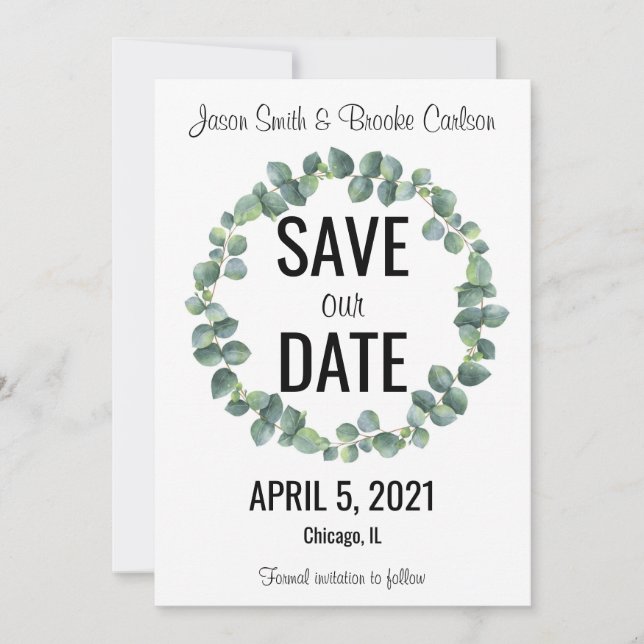 Circle Eucalyptus "Save our Date" Cards (Front)