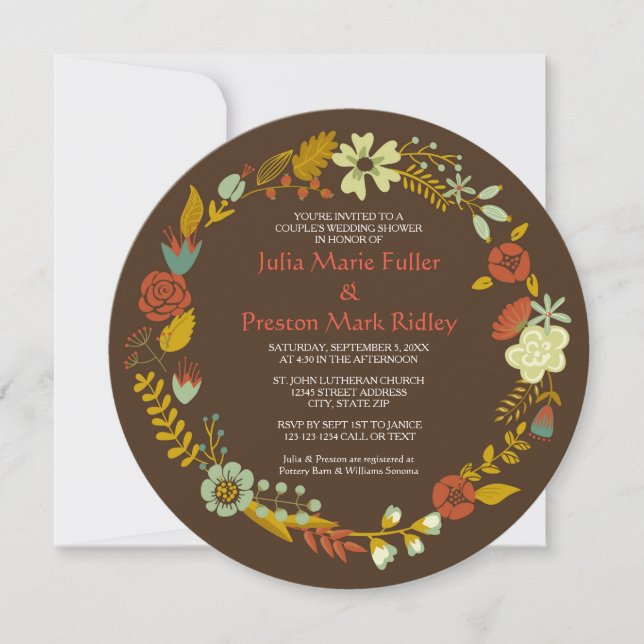 Circle Fall Wreath Design - Couple's Shower Invite (Front)