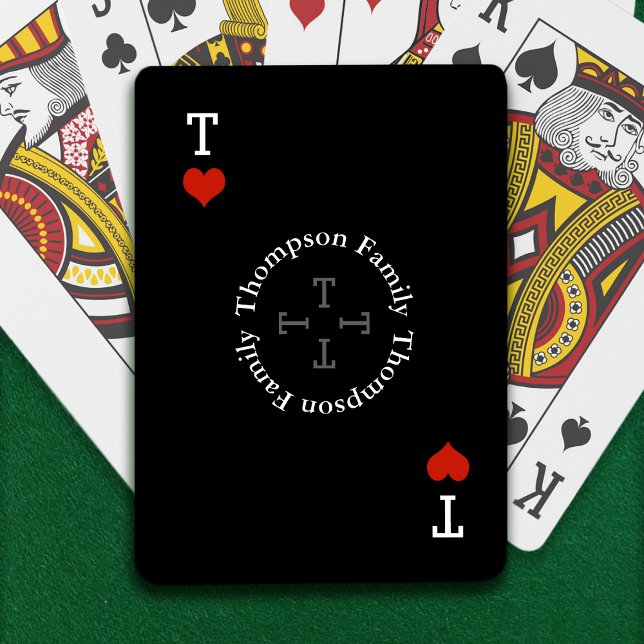 Circle family name monogram black playing cards (Creator Uploaded)