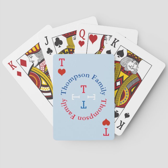 circle family name monogram red/blue playing cards (Back)