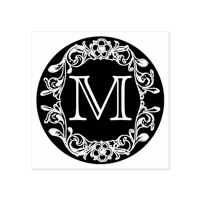 Circle Floral Framed Monogram Rubber Stamp (Imprint)