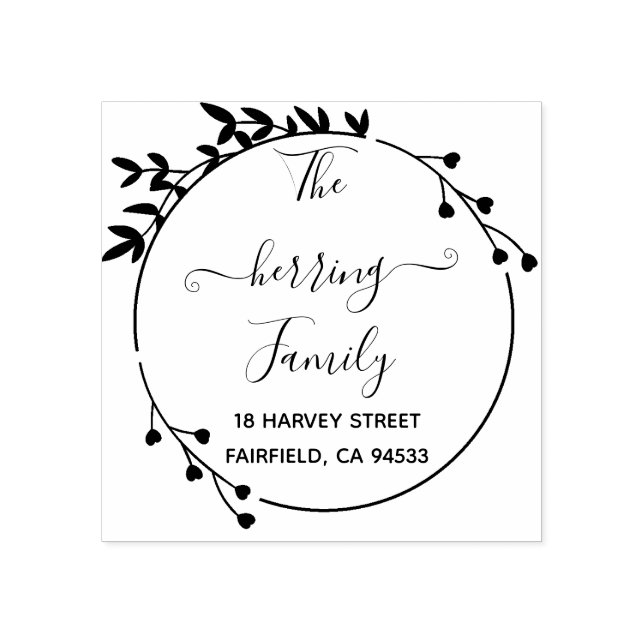 Circle Flowers Handwritten Return Address Rubber Stamp (Imprint)