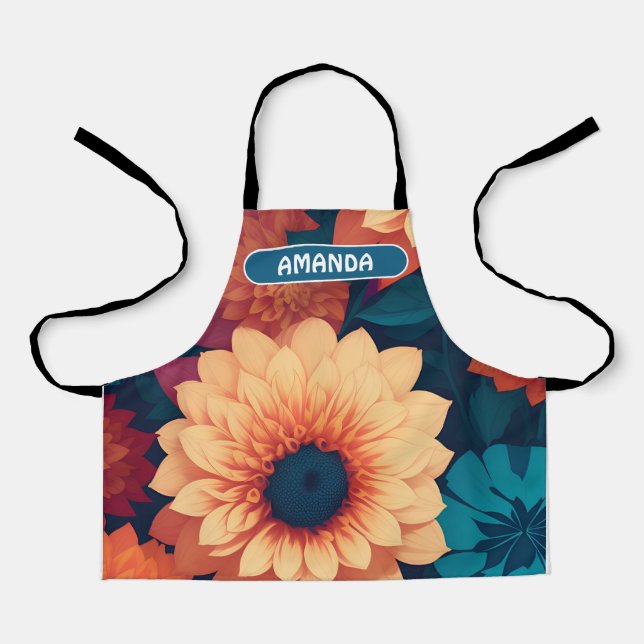 Circle Flowers Watercolor Colourful Pattern Apron (Front)