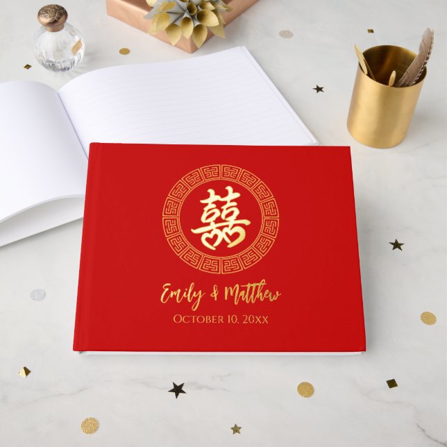 Circle frame Chinese wedding tea ceremony  Guest Book (Front Open)