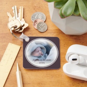 Circle Framed Baby or Wedding Photo Key Ring
