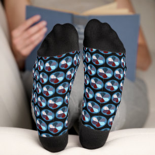 CIRCLE GEOMETRIC REPEATING PATTERN PATCHWORK BLACK SOCKS