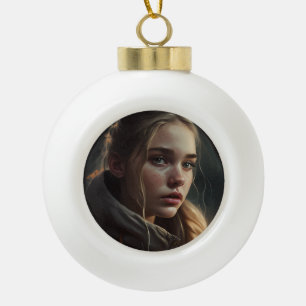 Circle girl ceramic ball christmas ornament